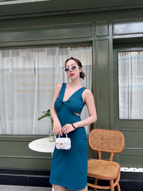 Evening V-neck Cut out Waist Split Fitted Dresses